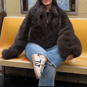 Women's Brown Faux Fur Jacket